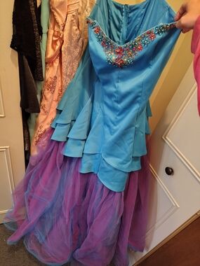 Blue and Purple Embellished Layered Tulle Prom Dress